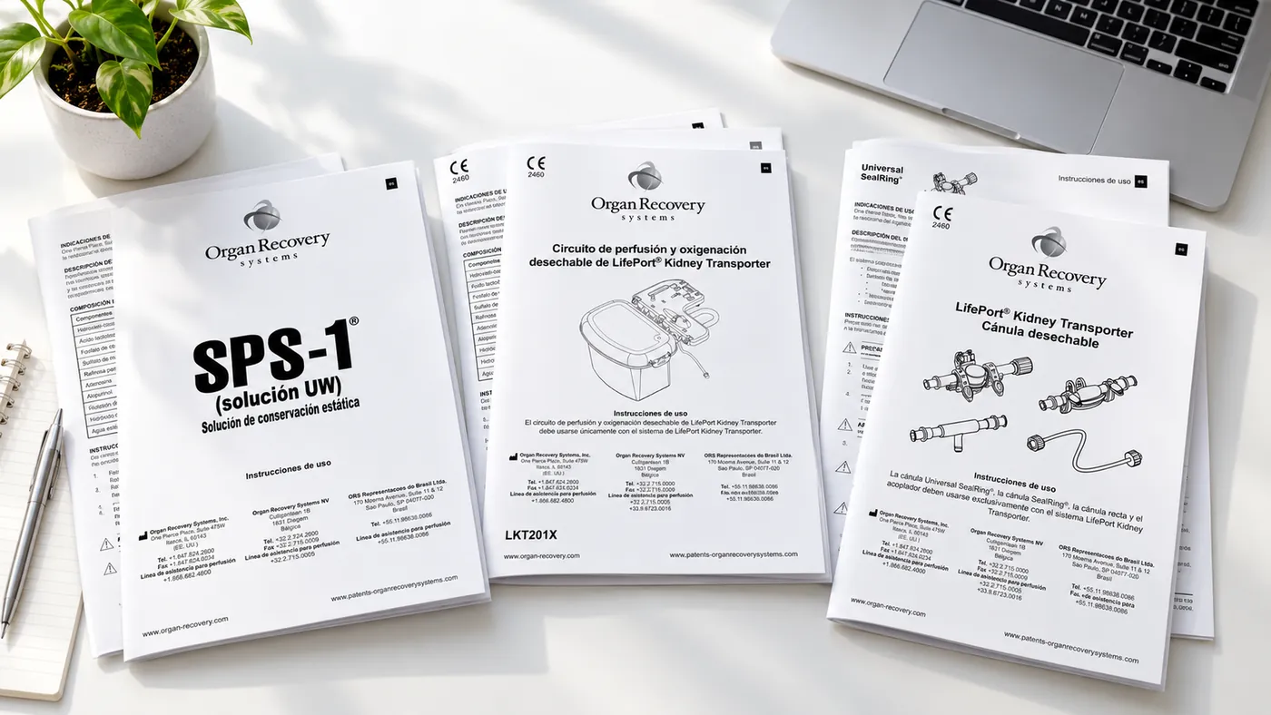Instrucciones de uso de SPS-1® y de los circuitos LifePort® sobre un escritorio.