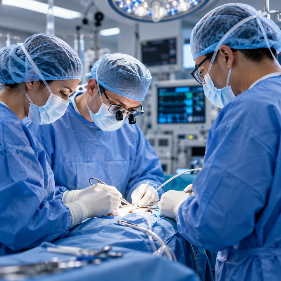 Equipo quirúrgico durante un trasplante renal.