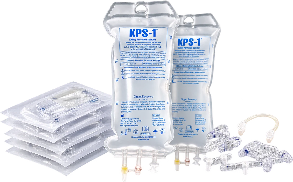 Bolsas de KPS-1® y empaques de consumibles LifePort® listos para el inventario hospitalario.